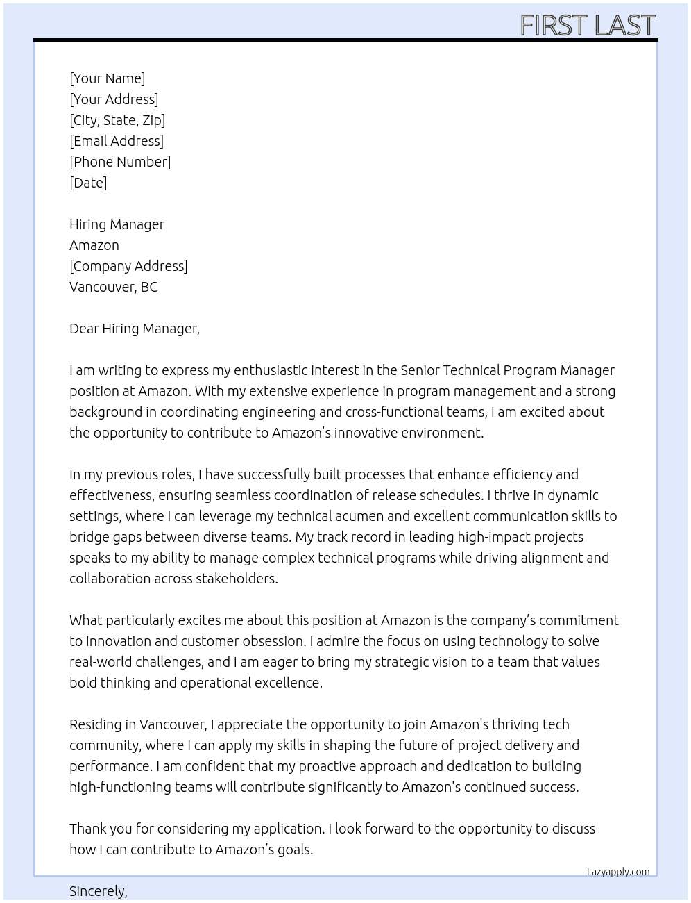 Cover letter for seniorsr. technical program manager - LazyApply