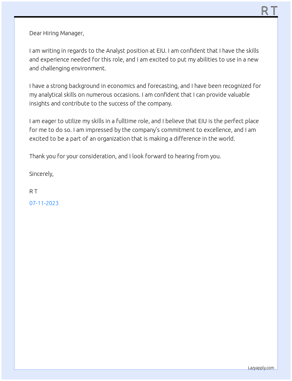 Analyst At EIU Cover Letter