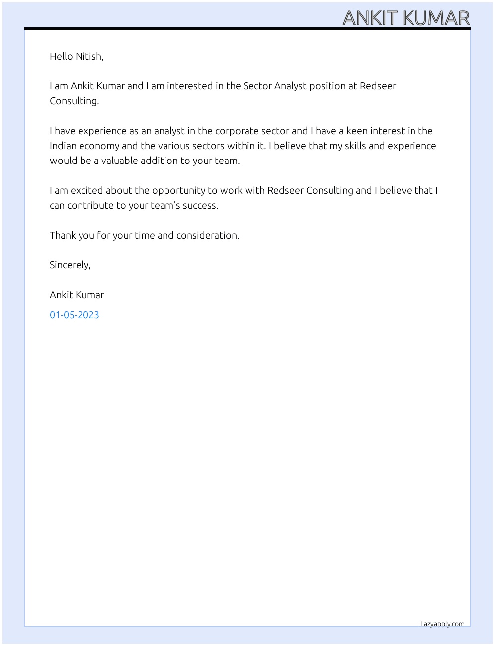 Cover letter for sector analyst - LazyApply