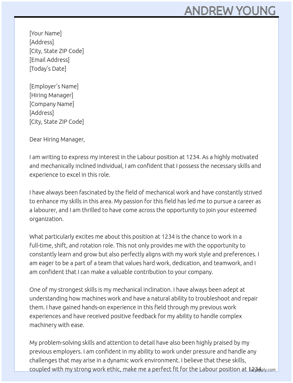 Labour At 1234 Cover Letter