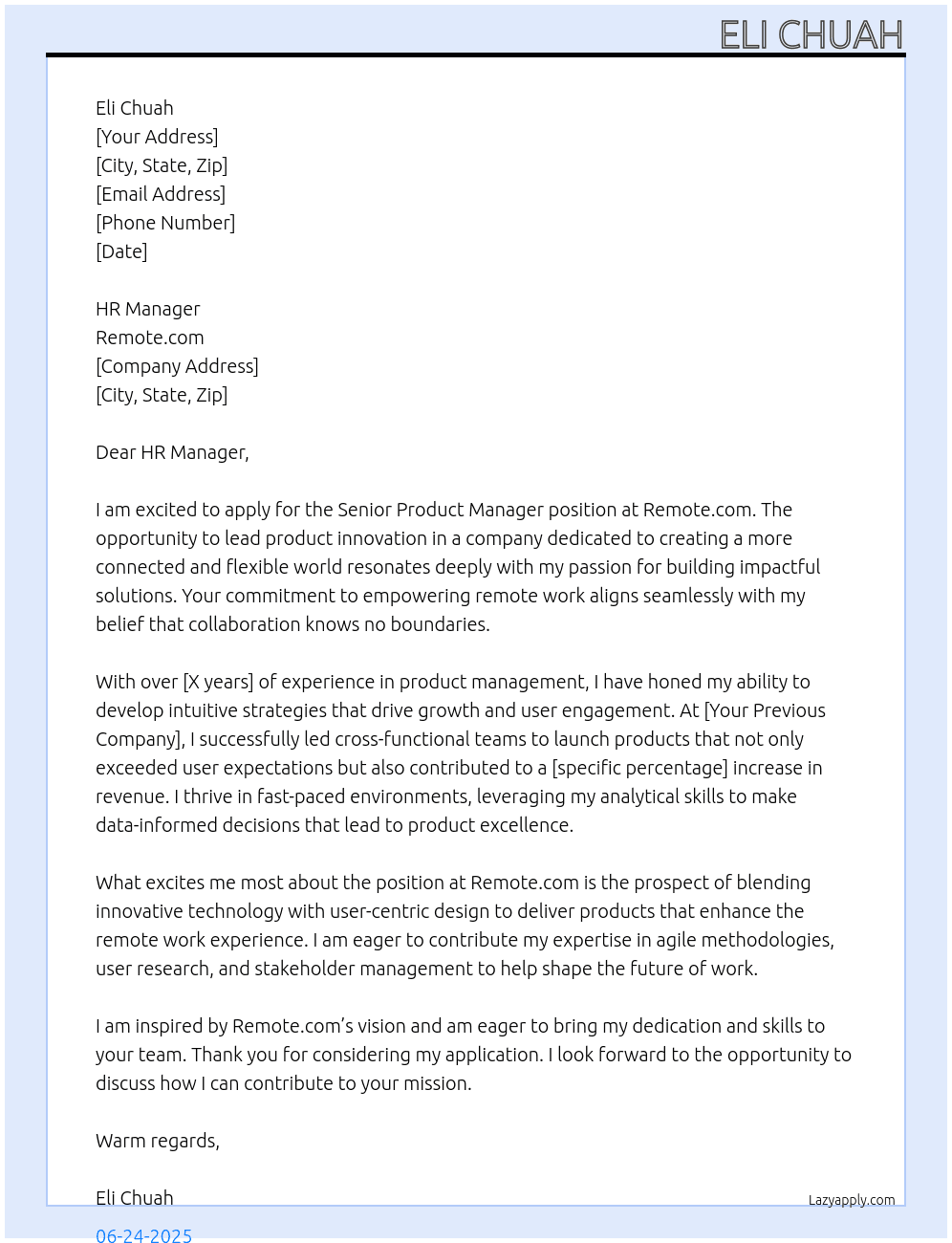 Cover letter for senior product manager - LazyApply
