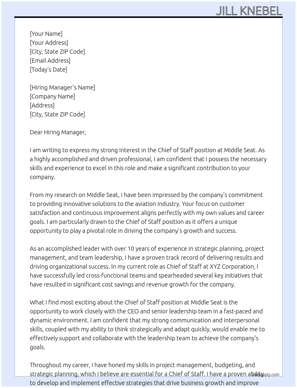Chief of Staff At Middle Seat Cover Letter