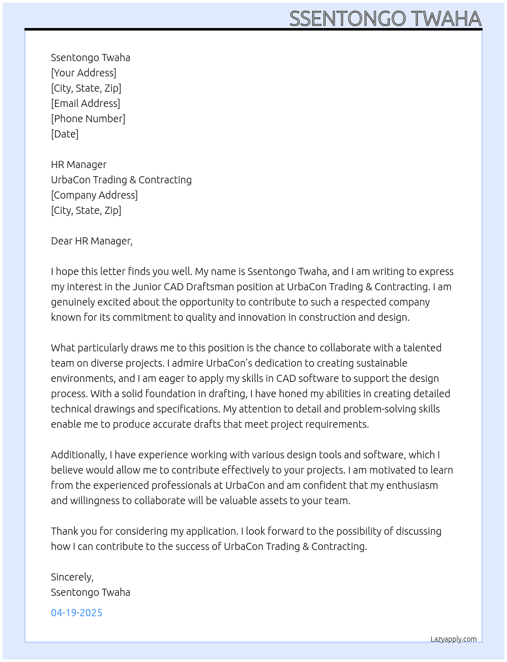 Cover letter for junior cad draftsman - LazyApply