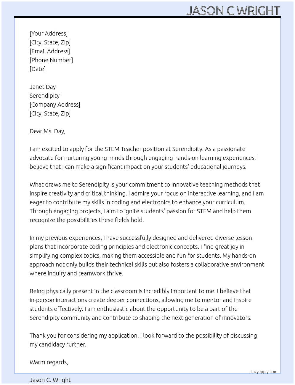 Cover letter for stem teacher - LazyApply