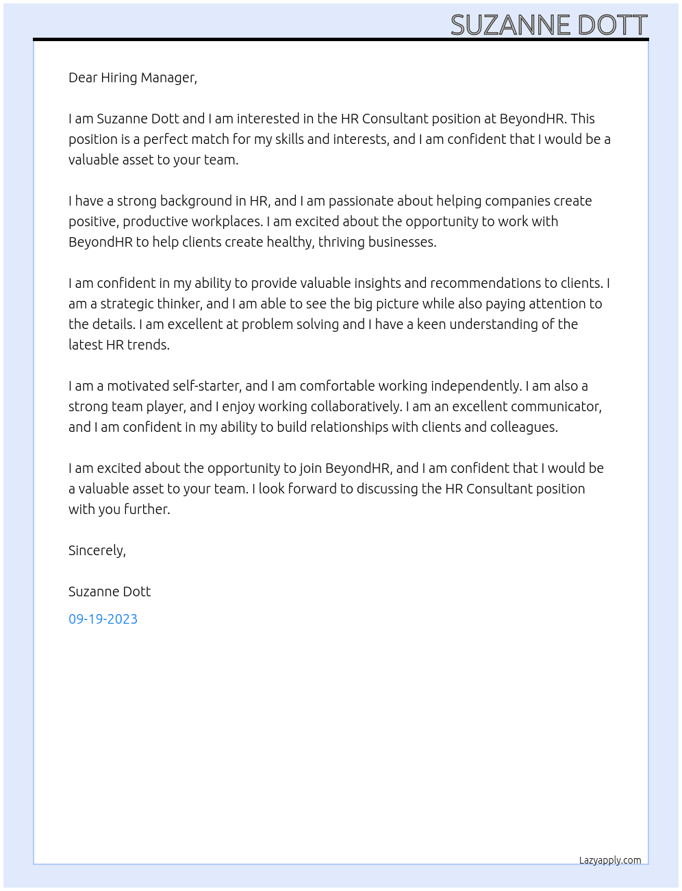 HR Consultant At BeyondHR Cover Letter