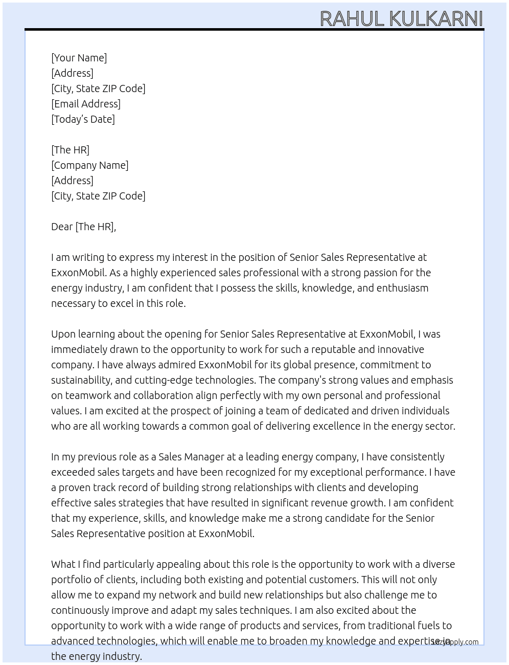 Cover letter for senior sales representative - LazyApply