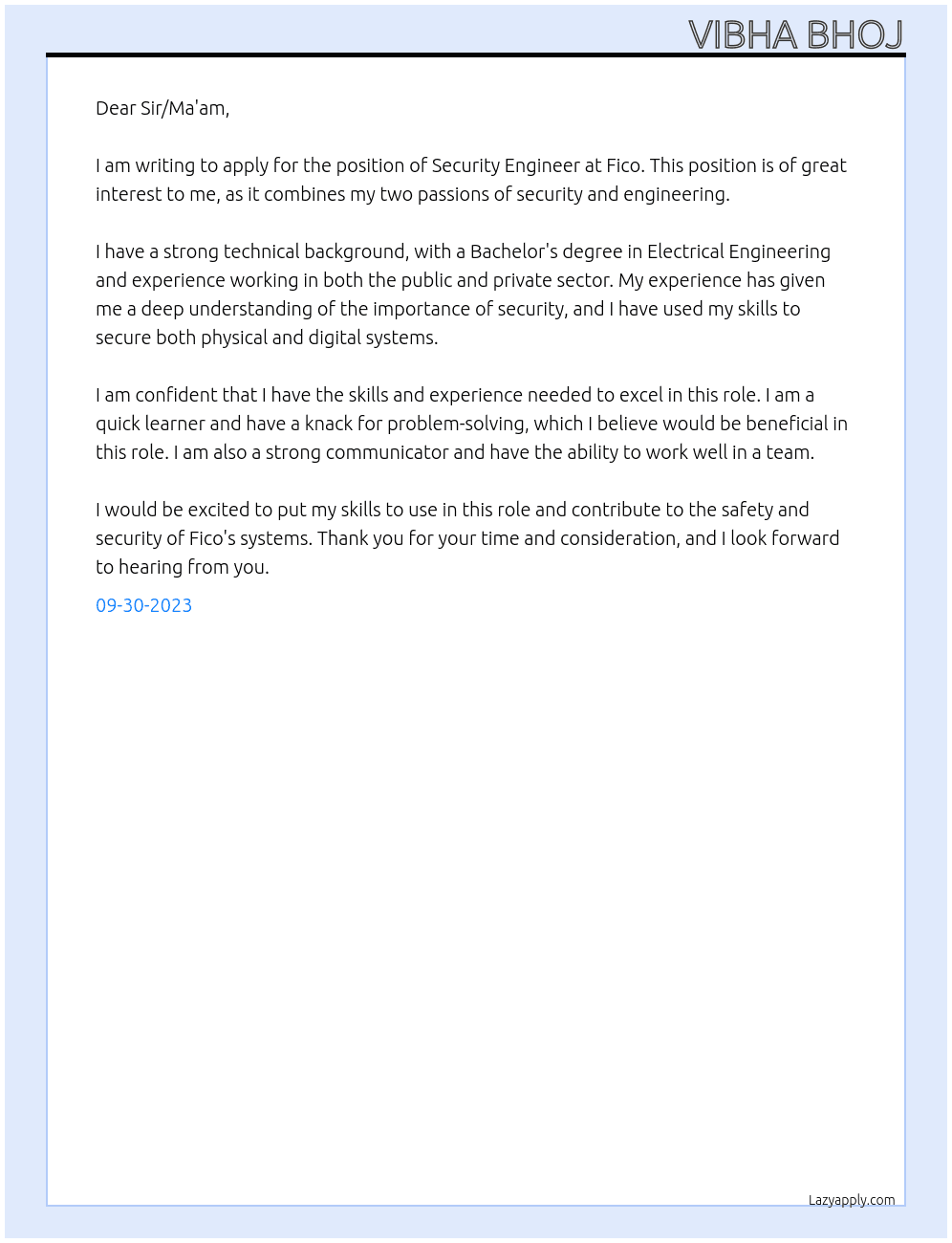 Security Engineer At Fico Cover Letter