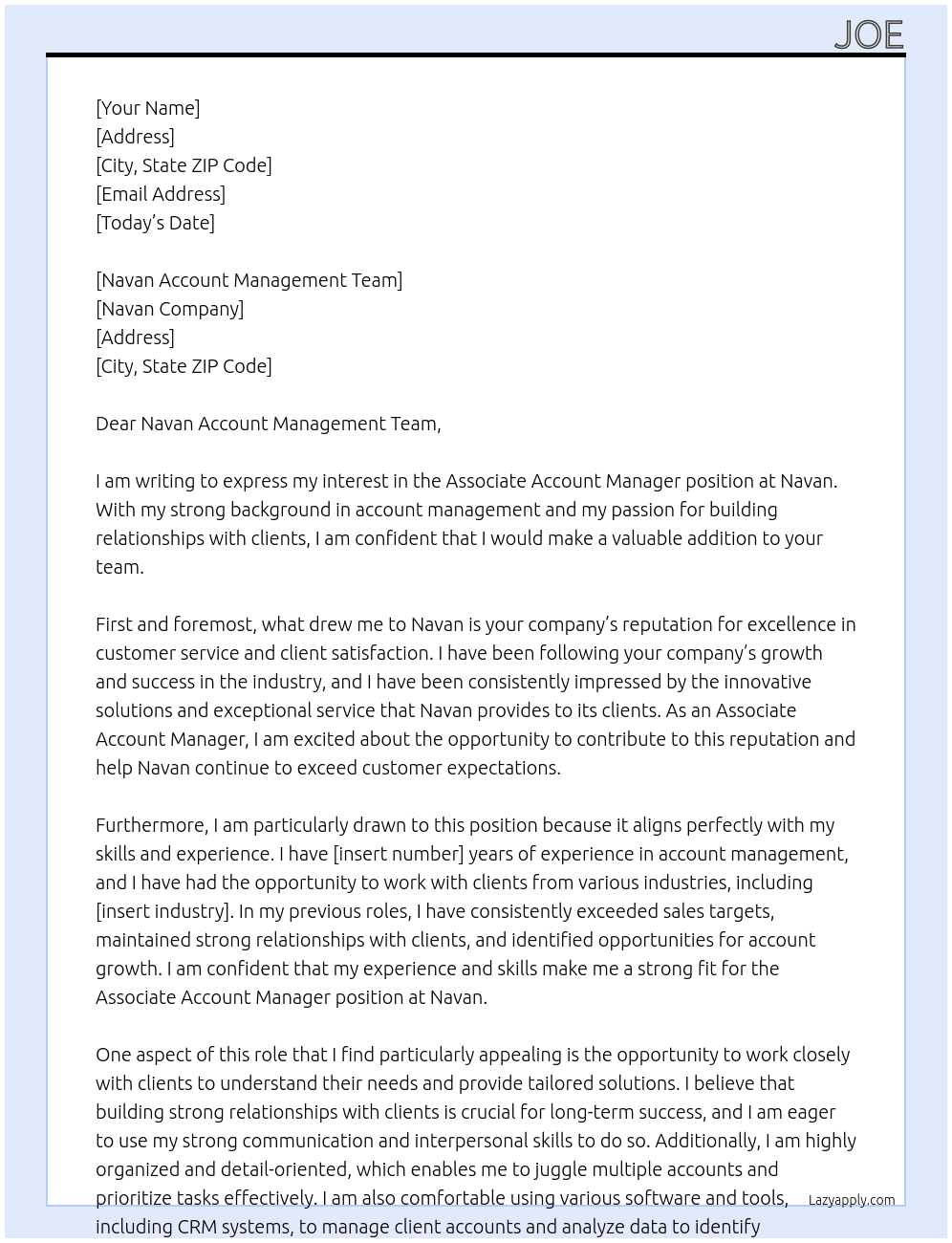 Associate Account Manager At Navan Cover Letter