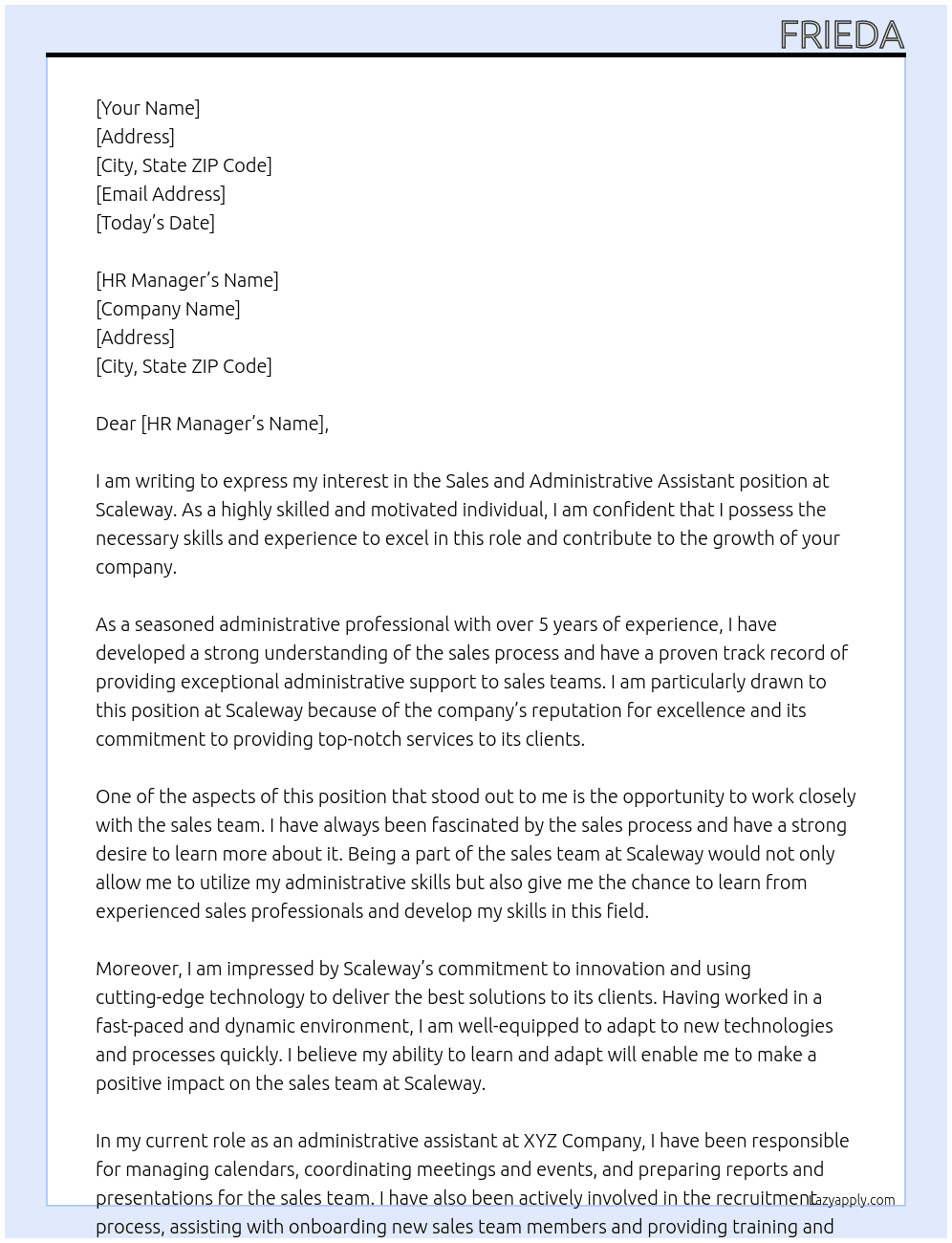 Sales and administrative assistant At Scaleway Cover Letter
