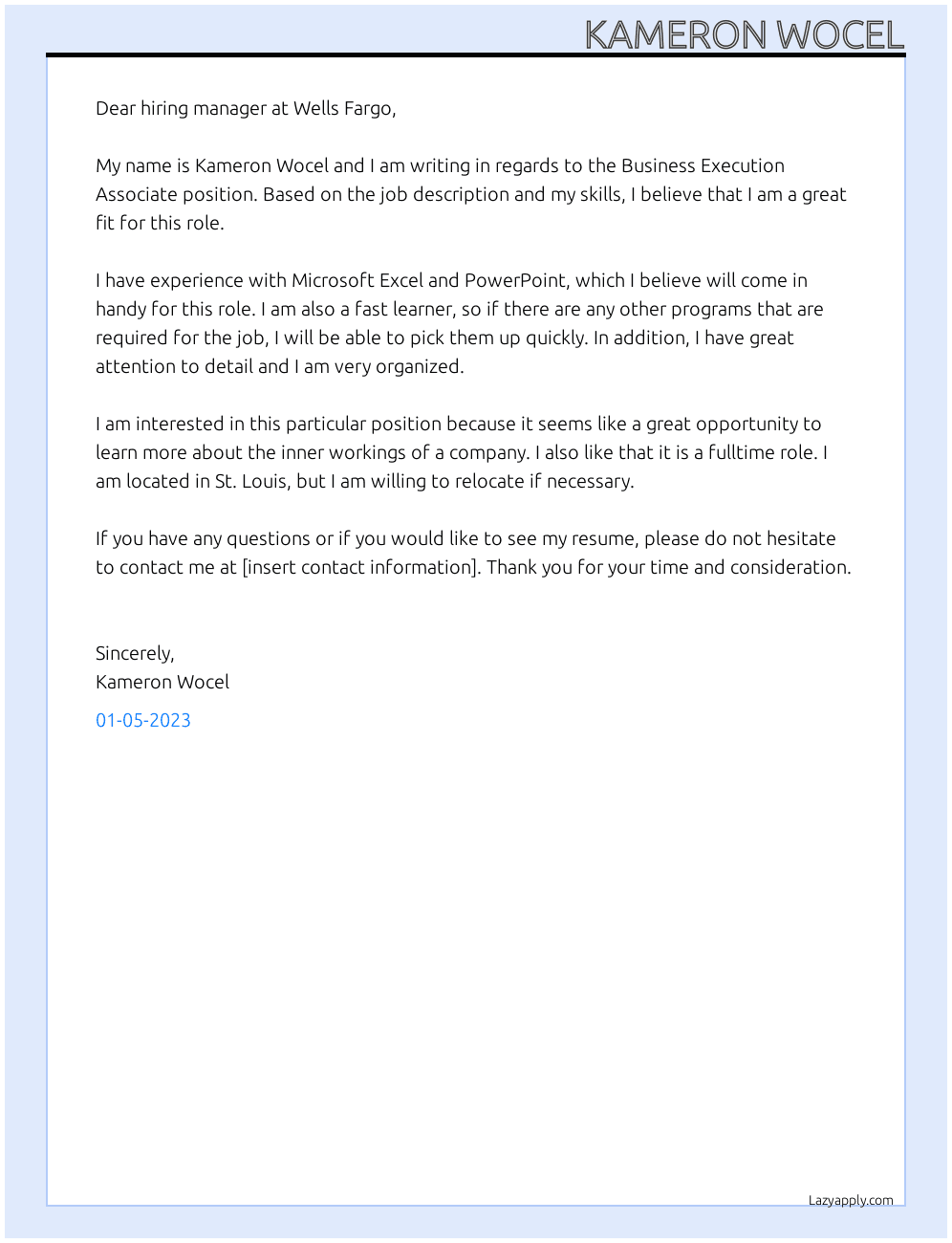 Cover letter for business execution associate - LazyApply