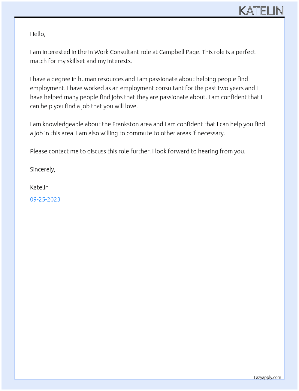 Employment Consultant At Campbell Page Cover Letter