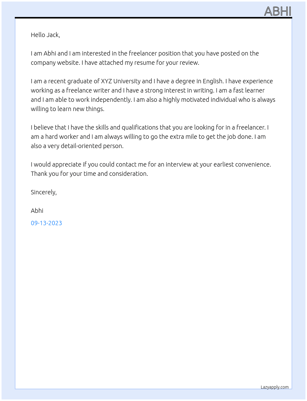 Freelancer  At Xxx Cover Letter