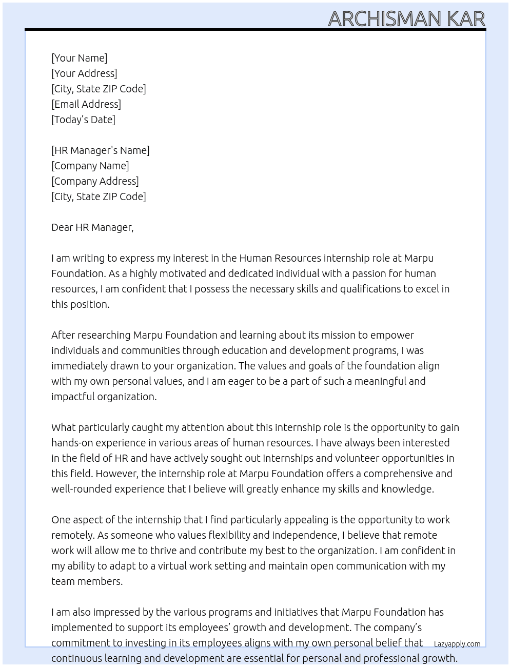 Human Resources At Marpu Foundation Cover Letter