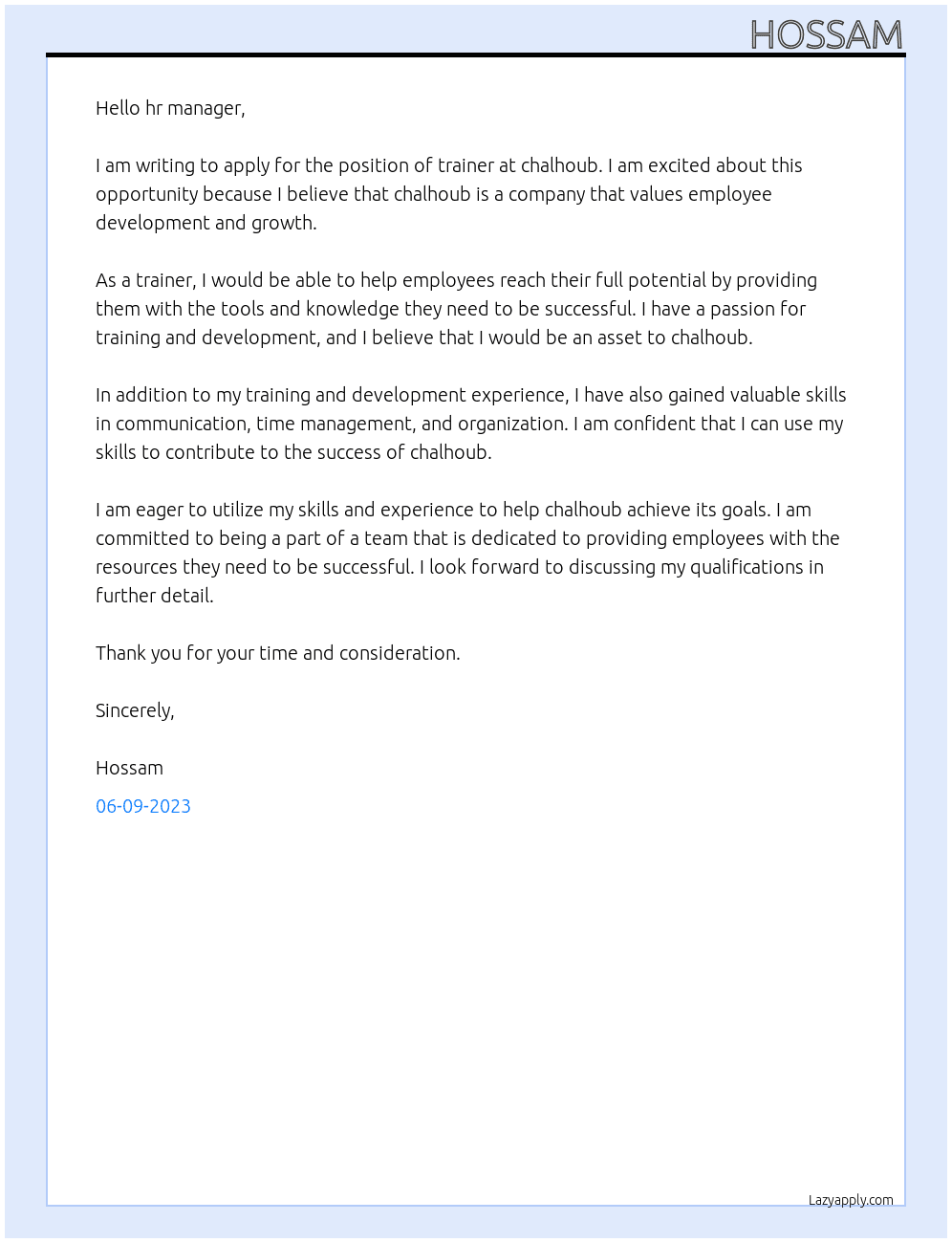 trainer At chalhoub Cover Letter