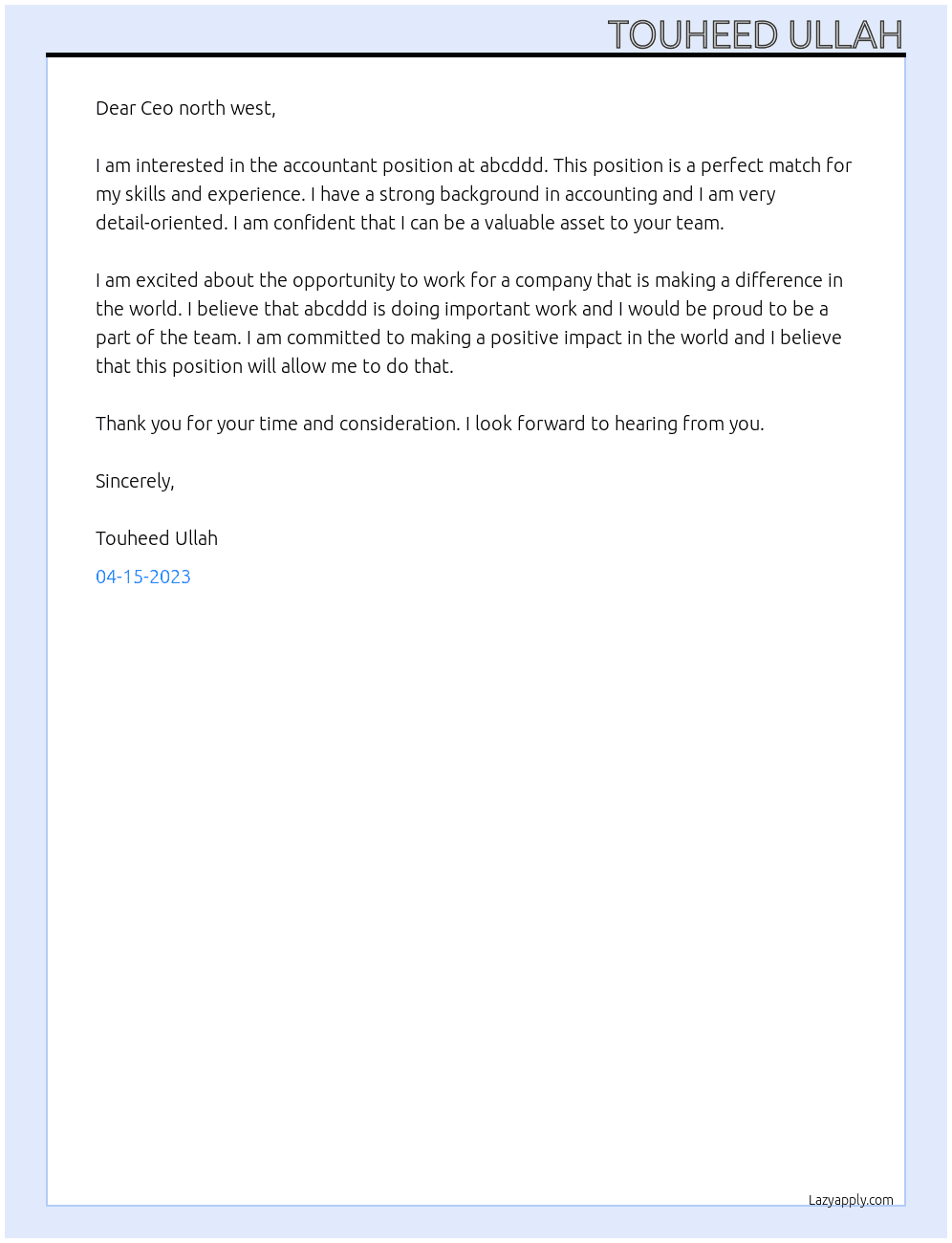 accountant At abcddd Cover Letter