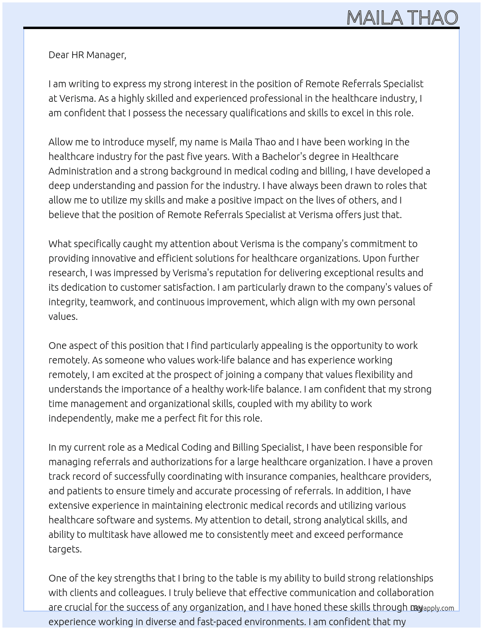 remote referrals specialist At Verisma Cover Letter