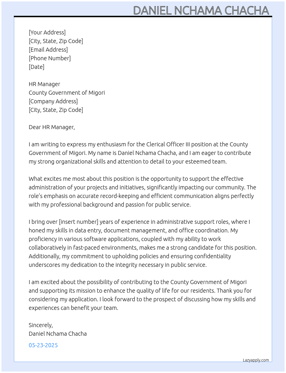 Cover letter for clerical officer iii - LazyApply