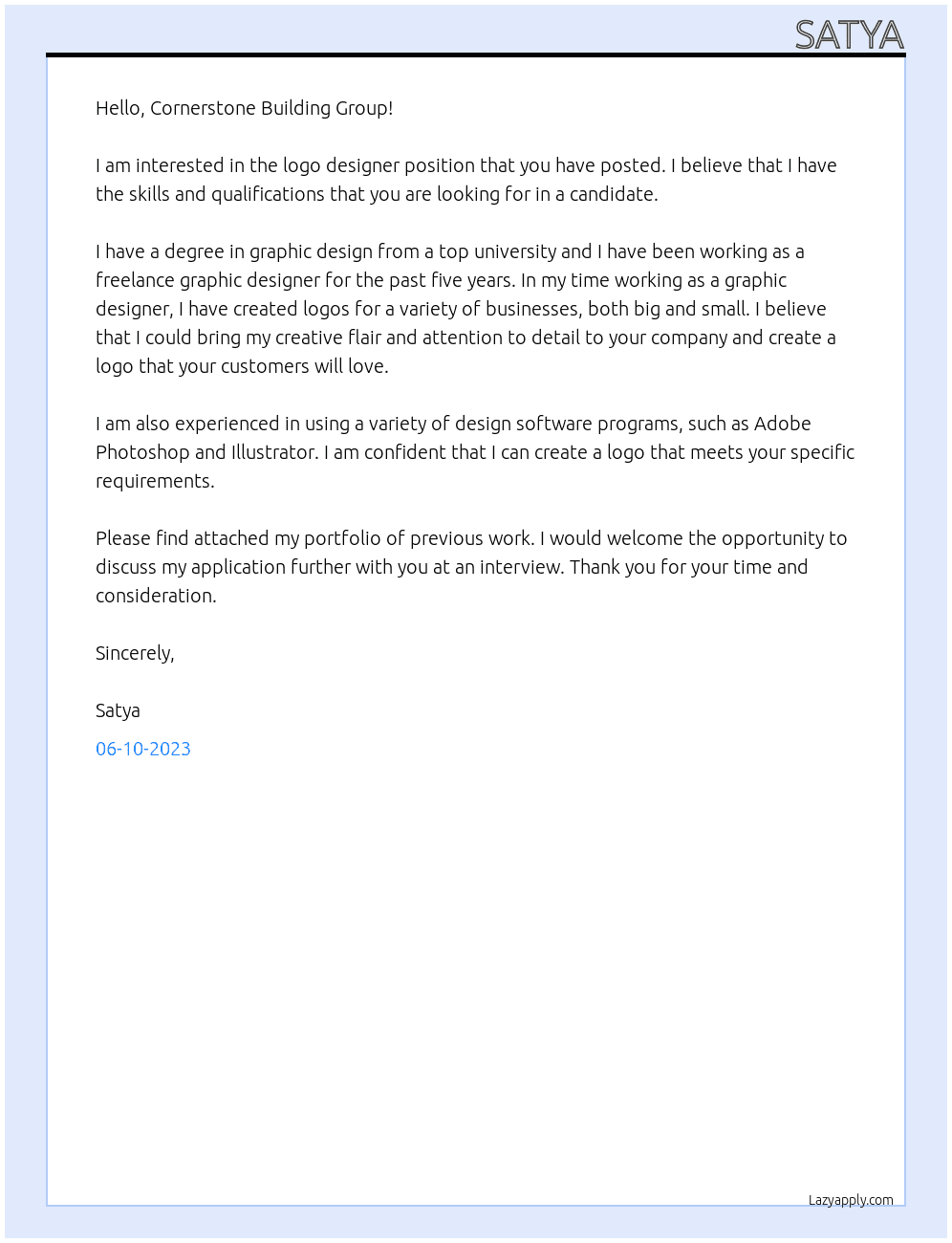 logo designer  At Cornerstone Building Group Cover Letter
