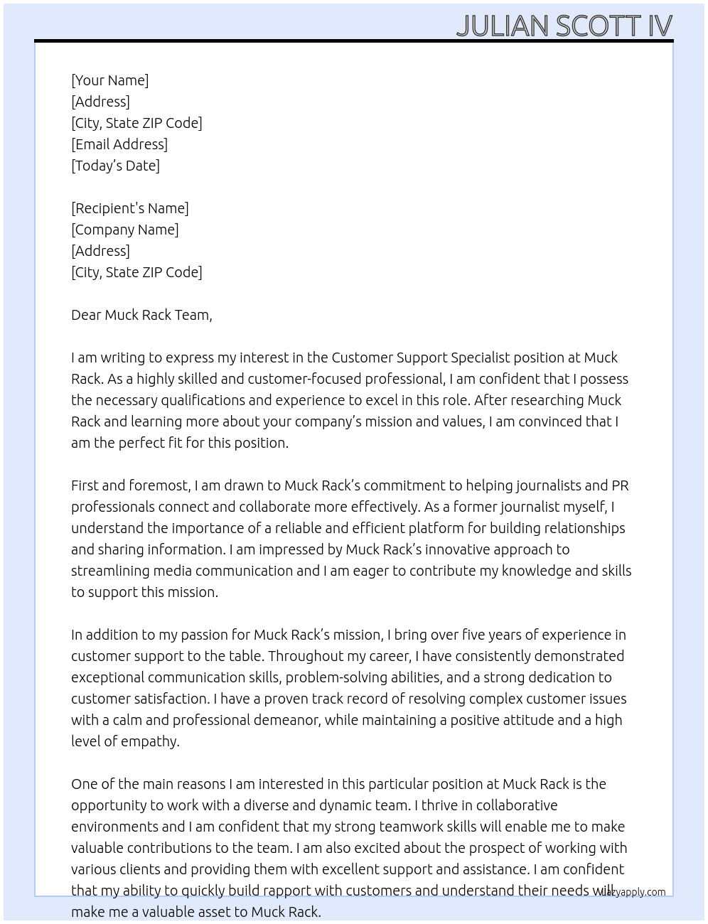 Customer Support Specialist At Muck Rack Cover Letter