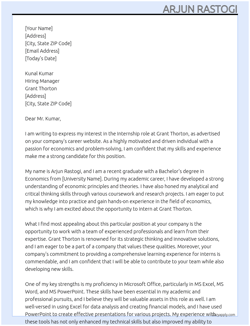 INTERN At Grant Thorton Cover Letter