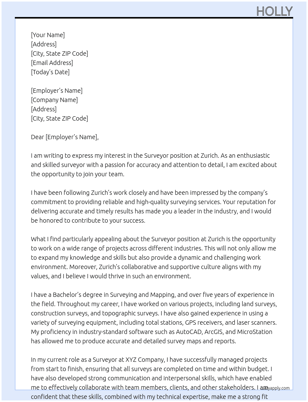 Surveyor  At Zurich Cover Letter