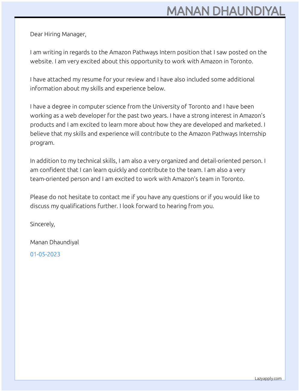 Cover letter for amazon pathways intern - LazyApply