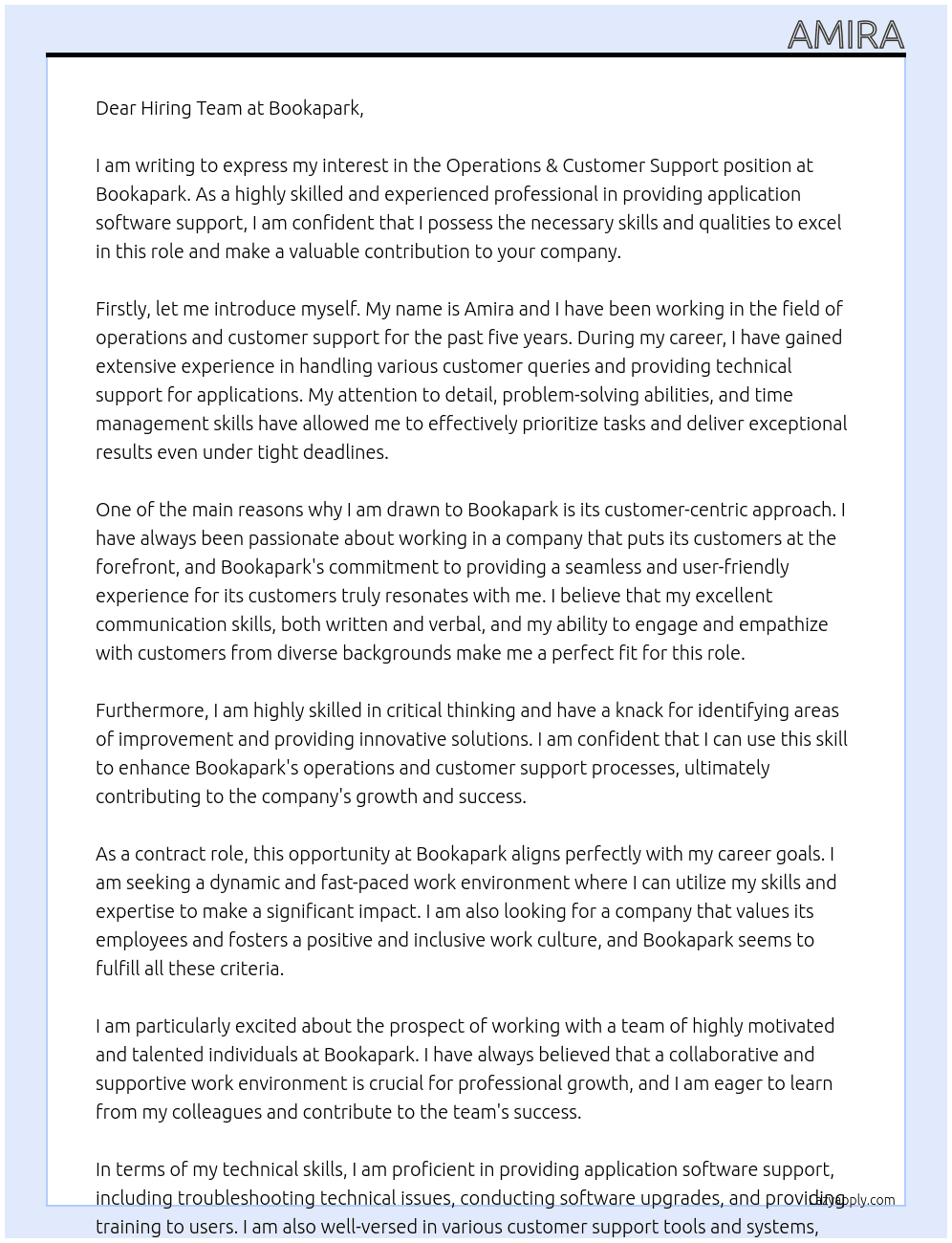 Operations & Customer Support At Bookapark Cover Letter