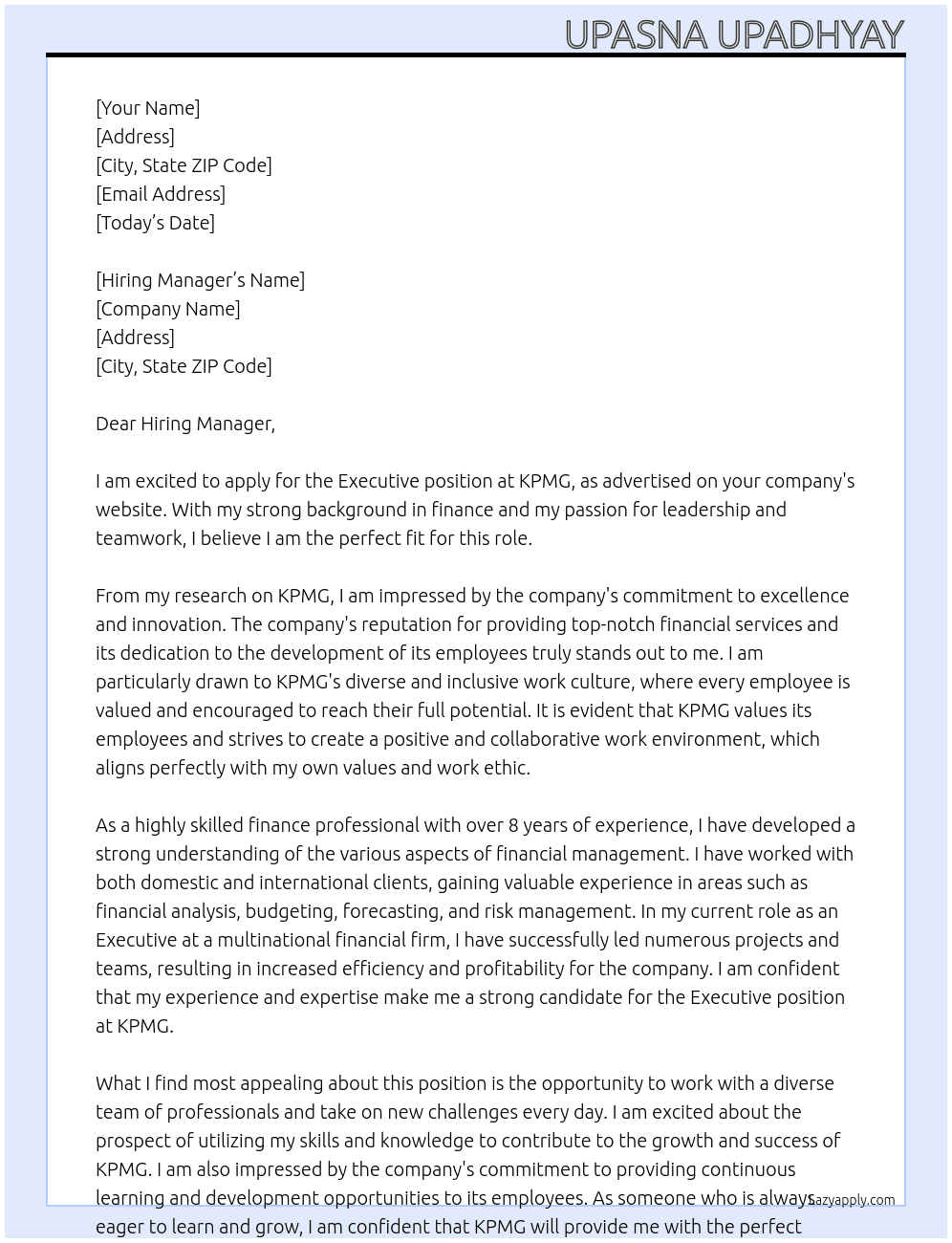 Executive At Kpmg Cover Letter