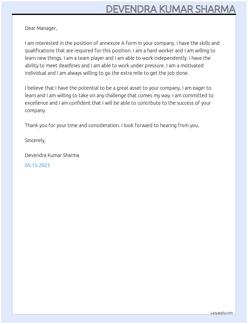 Want annexure A form At To make passport  Cover Letter