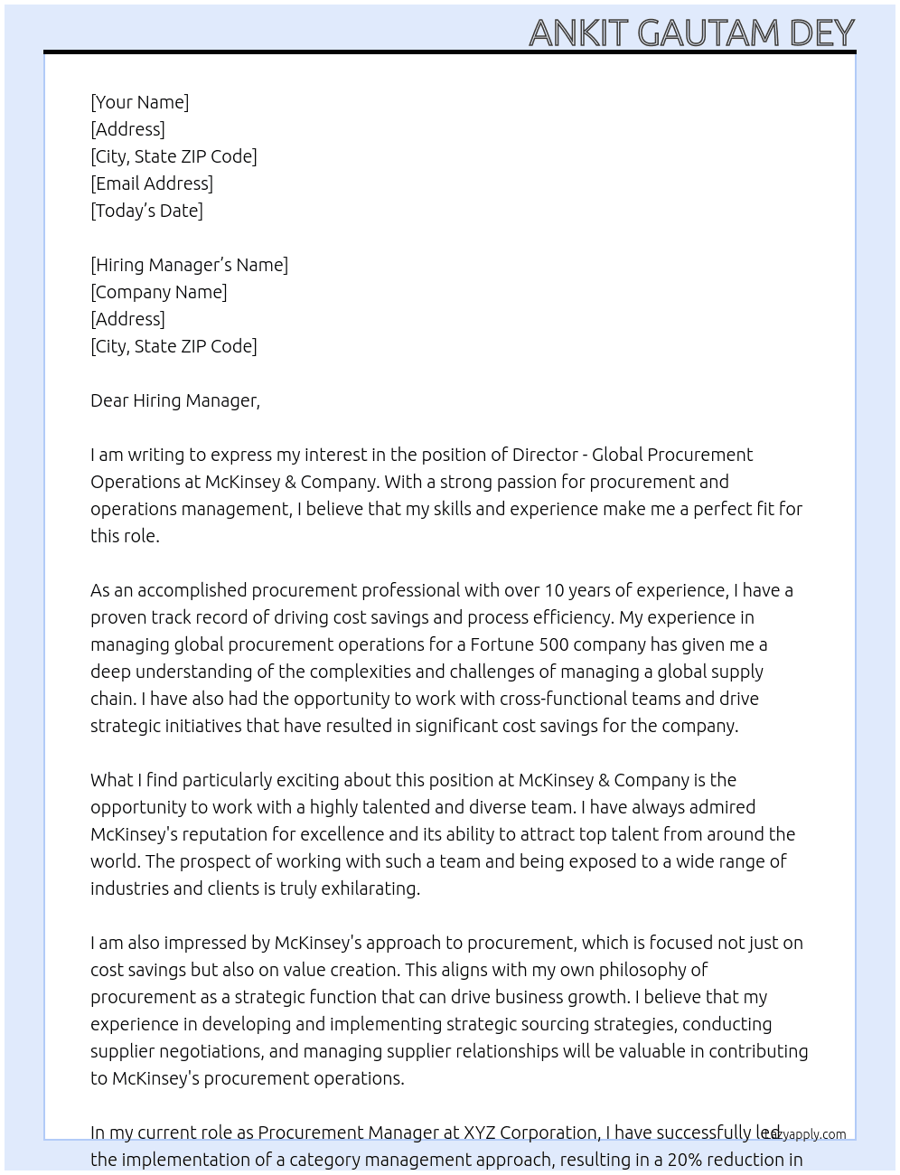 Cover letter for director - global procurement operations - LazyApply