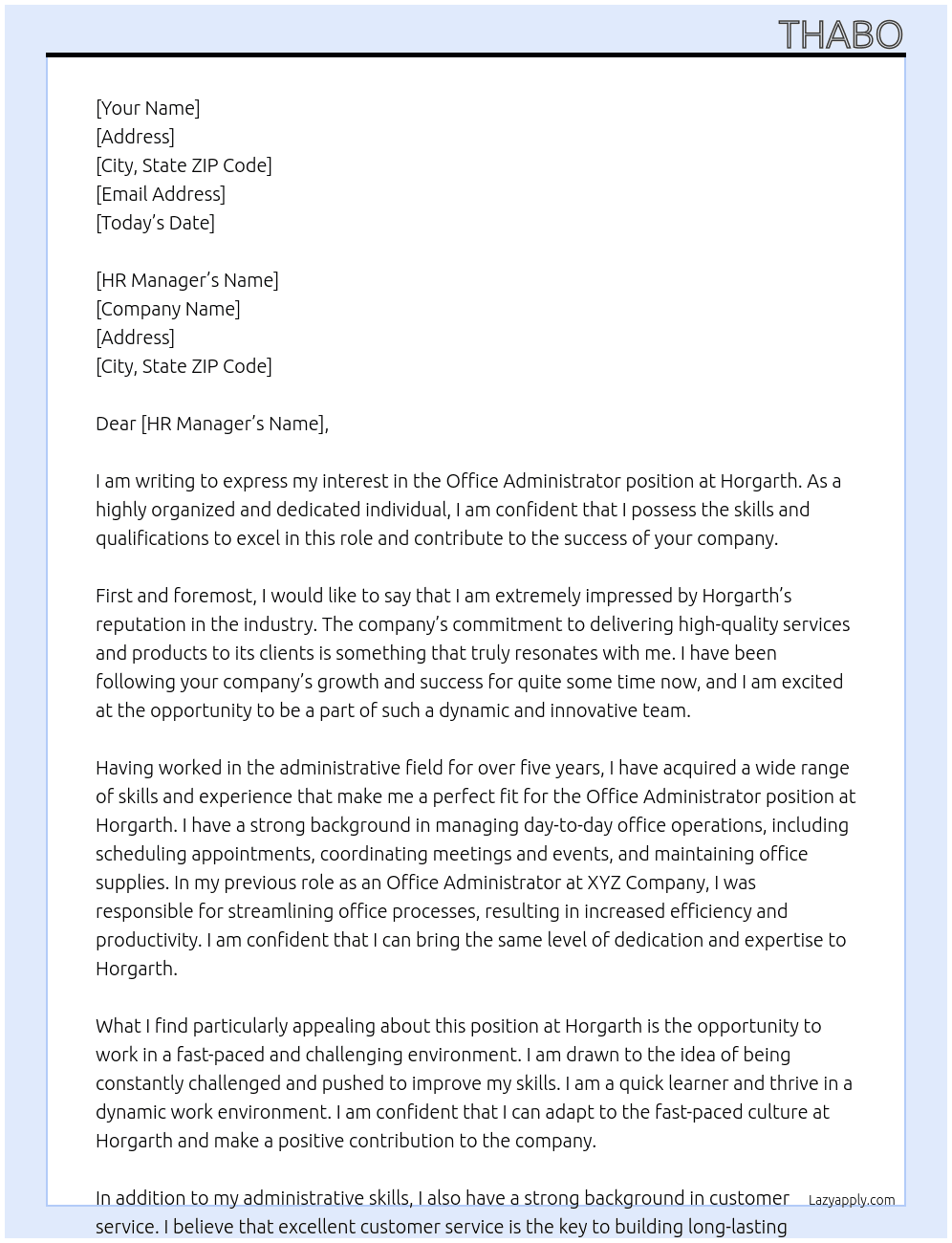 office administrator At horgarth Cover Letter