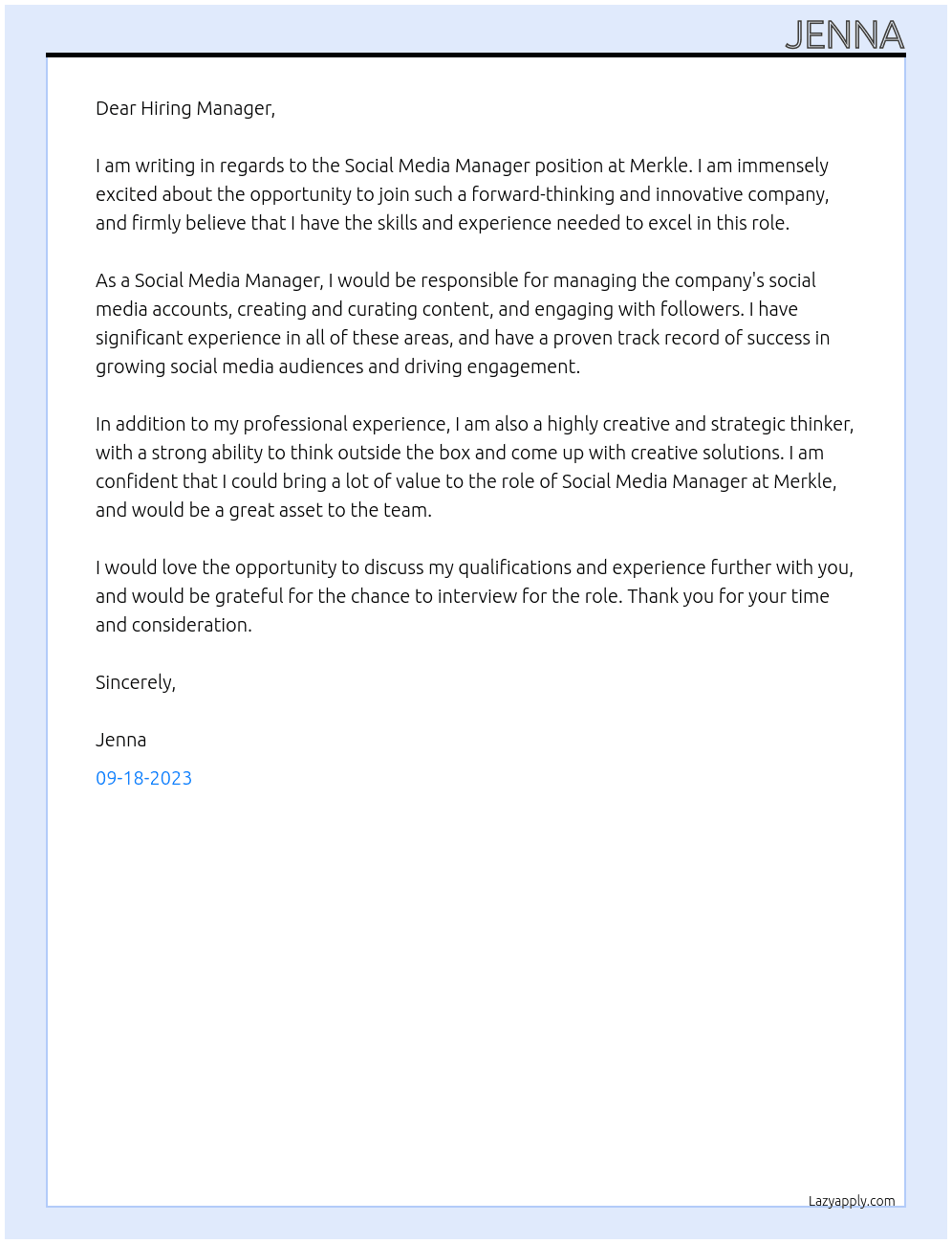 Social Media Manager At Merkle Cover Letter