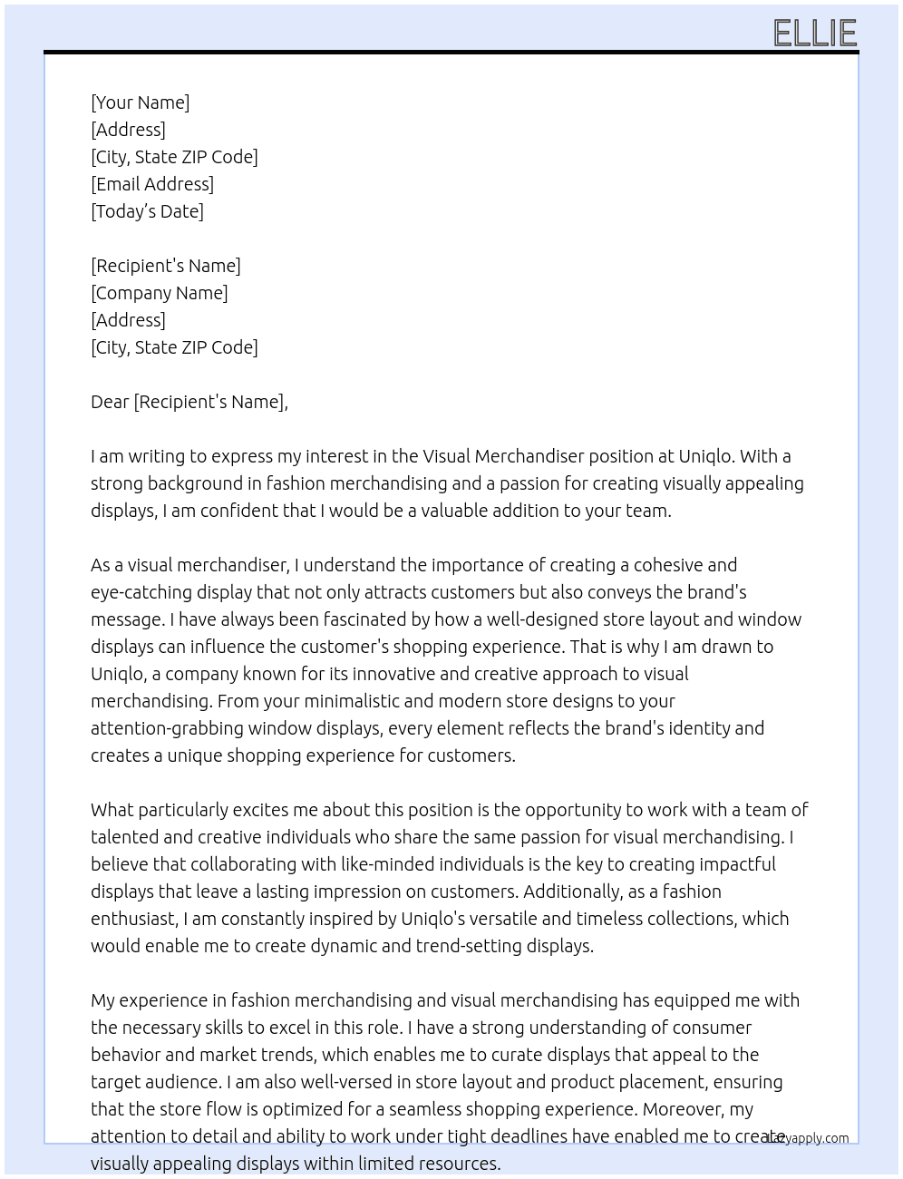 Visual merchandiser At Uniqlo Cover Letter