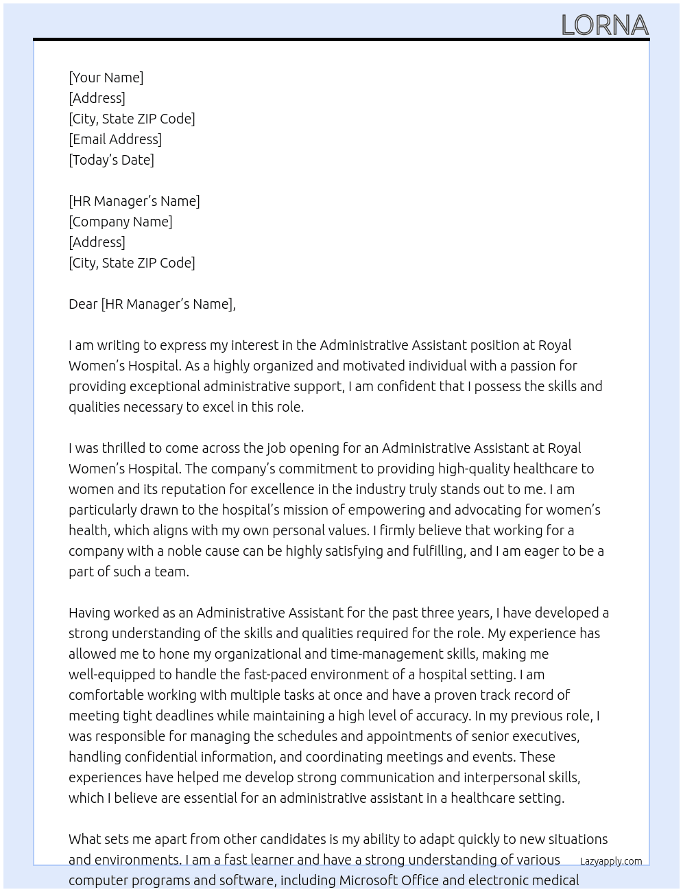 Administrative Assistant At Royal Women's Hospital Cover Letter