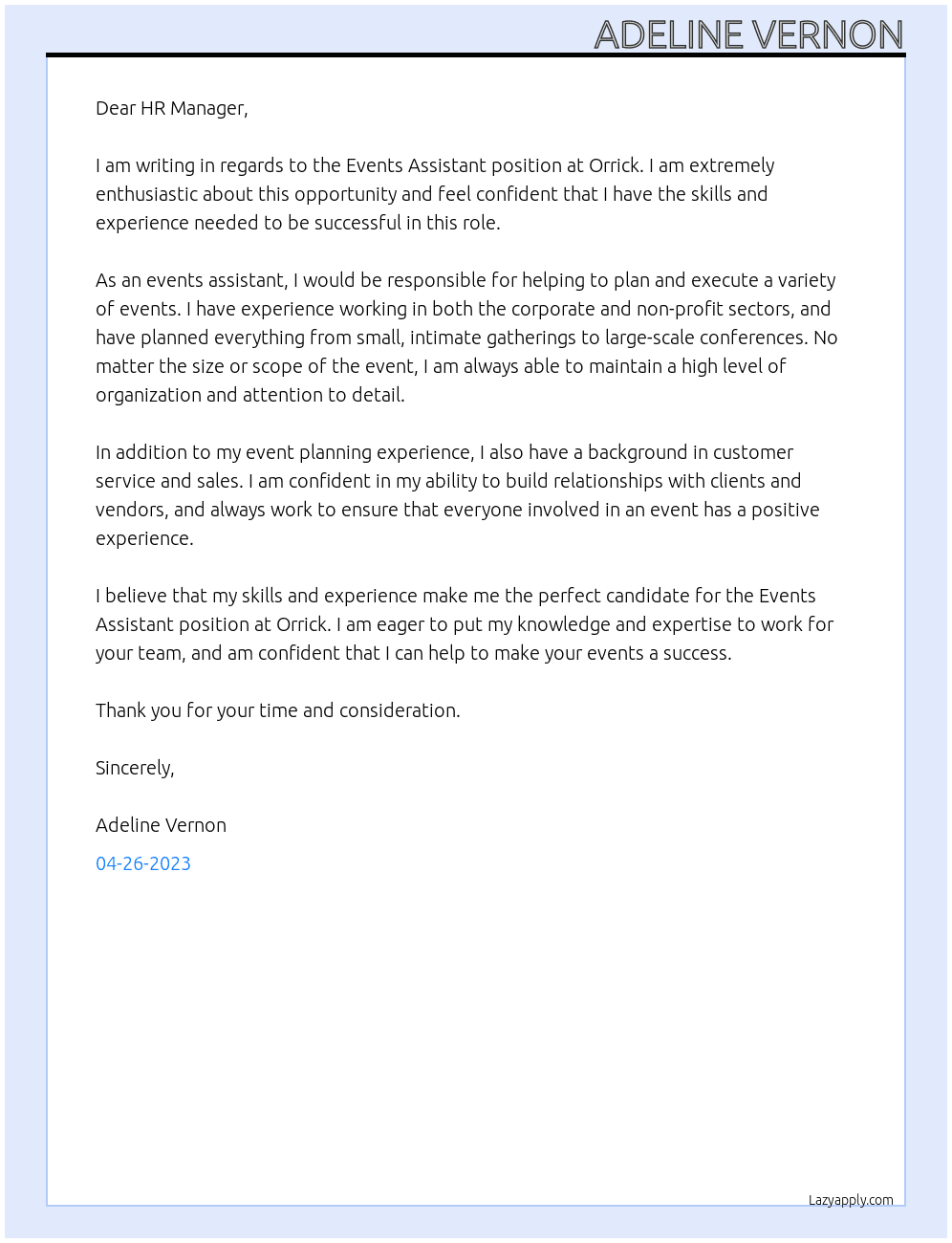 Events assistant At Orrick Cover Letter