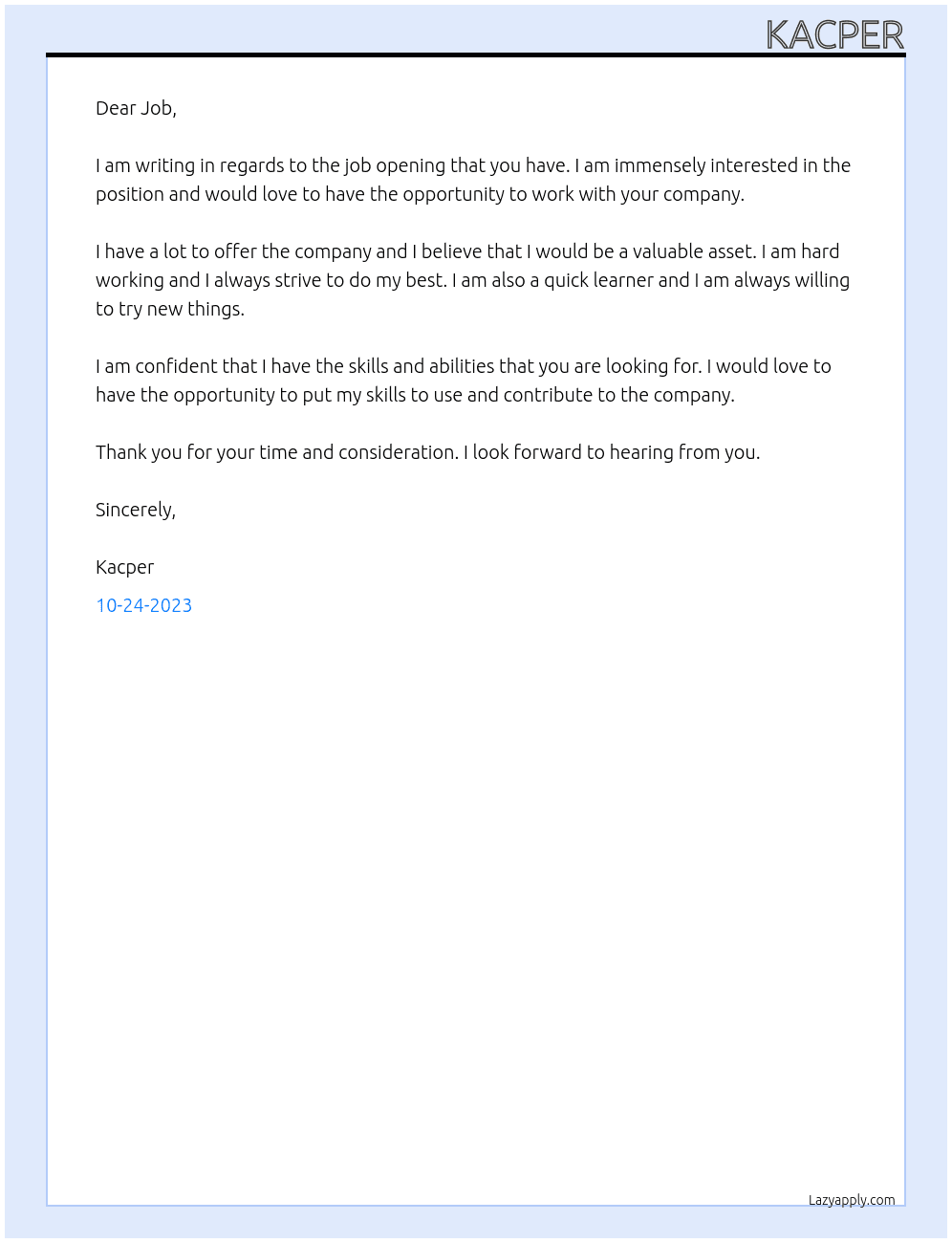 job At Job Cover Letter