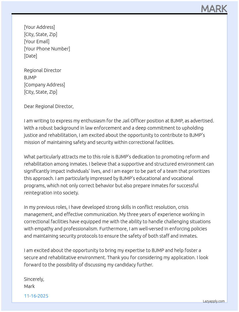 Jail officer At Bjmp Cover Letter