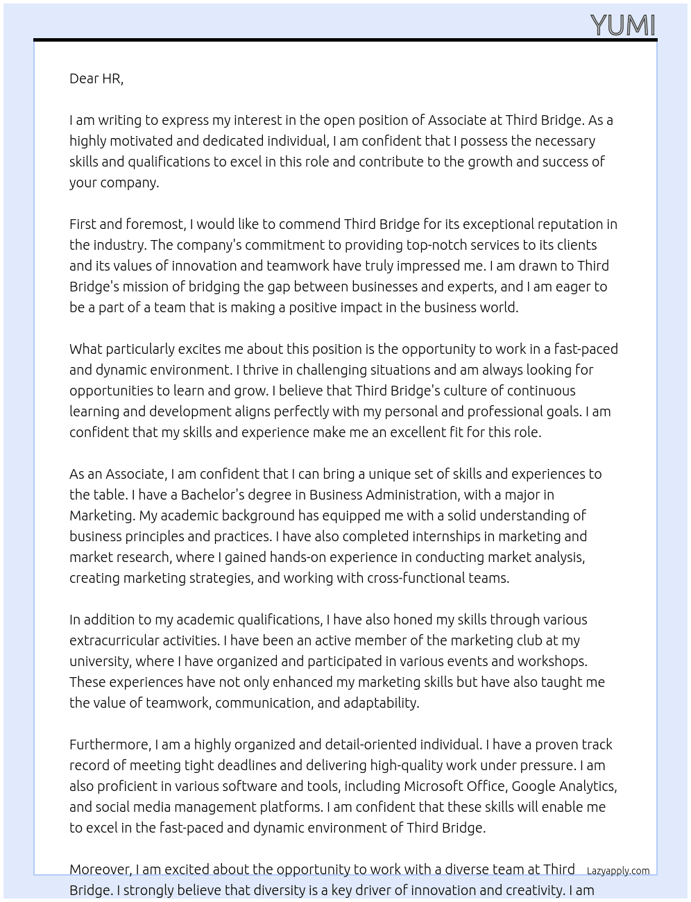 associate At Third bridge Cover Letter