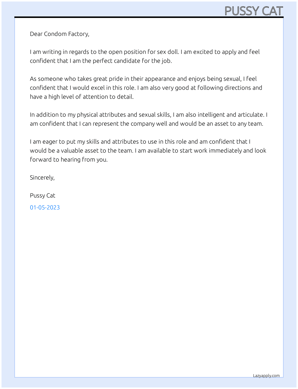 Cover letter for sex doll - LazyApply