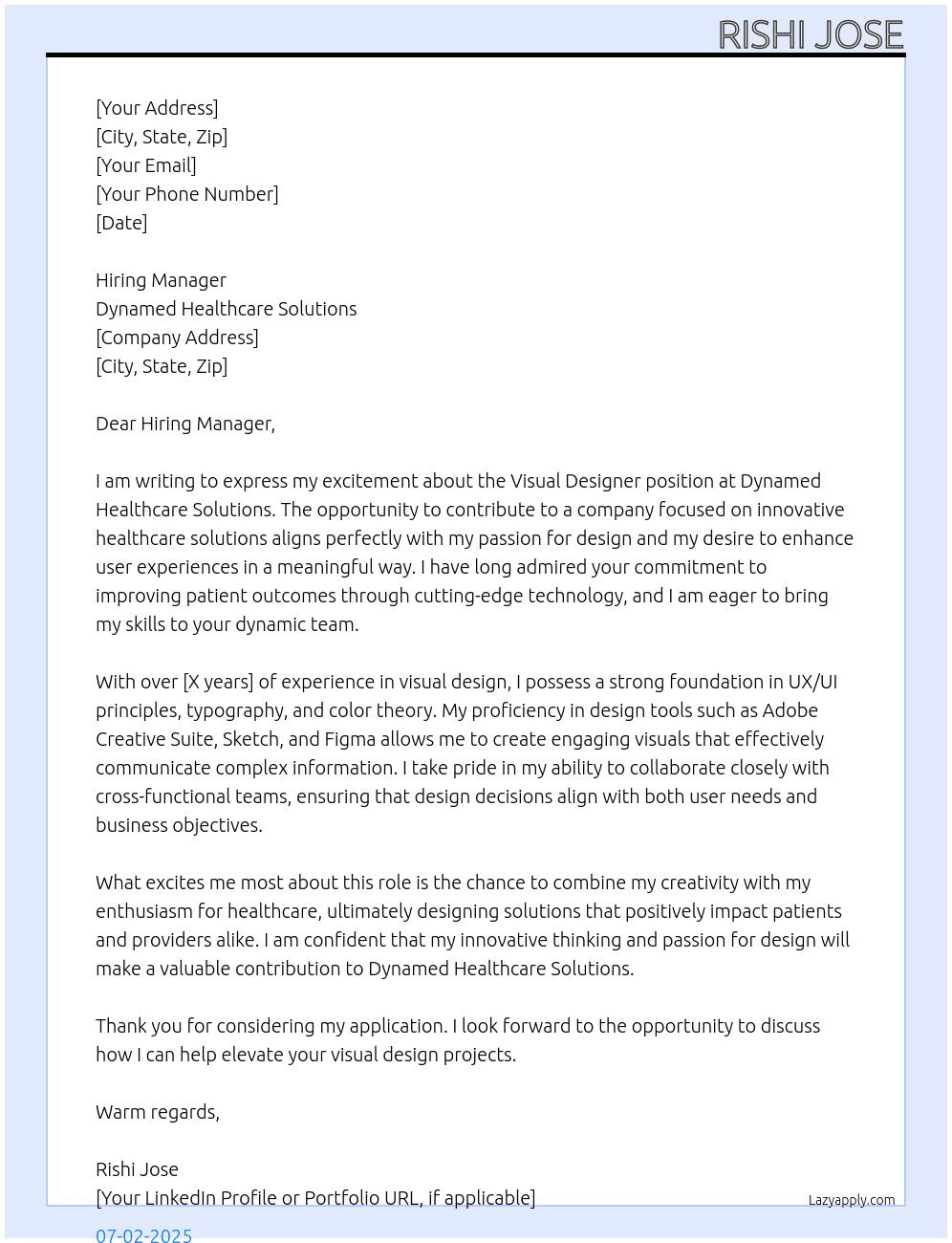 Cover letter for visual designer - LazyApply