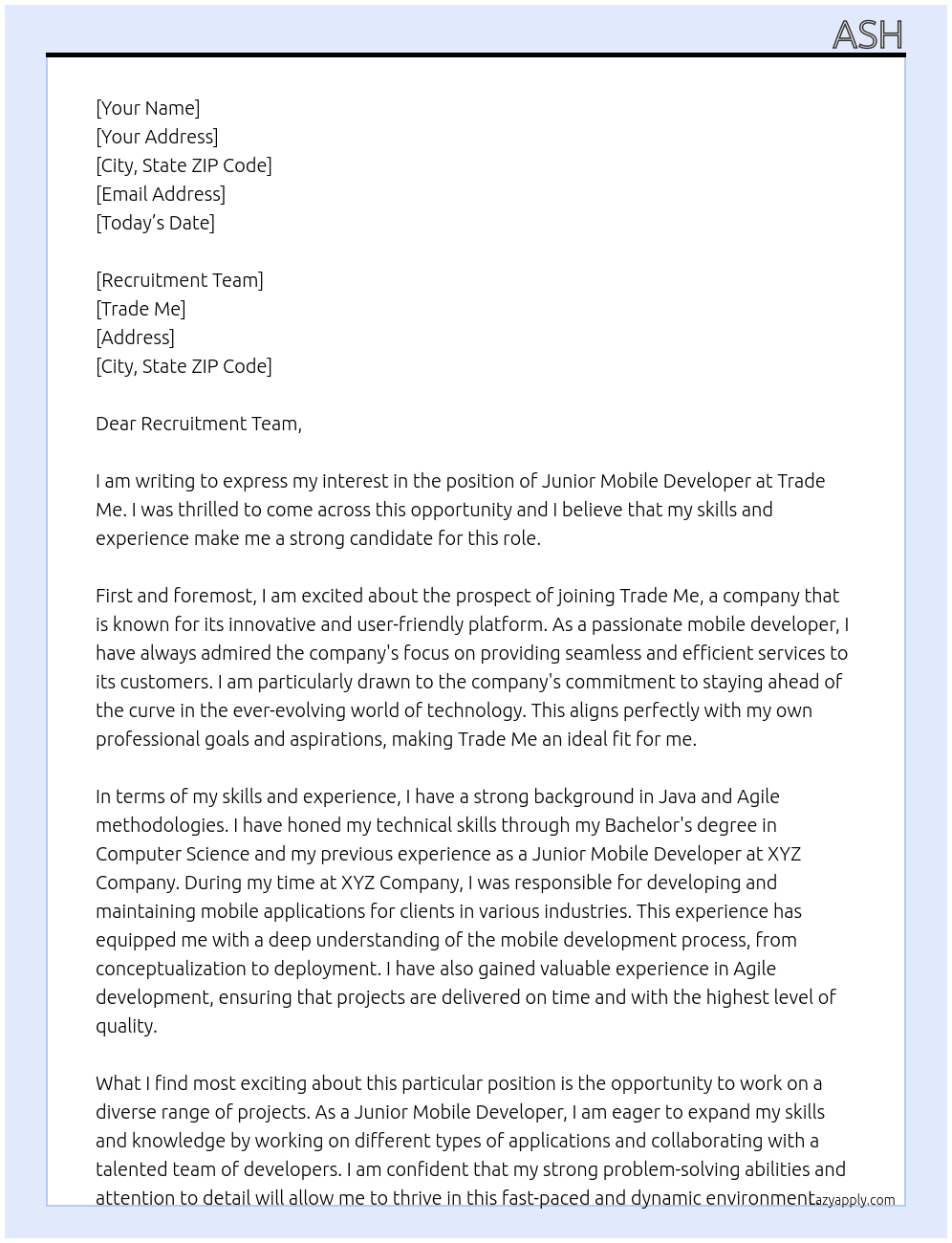 Junior Mobile Developer At Trade Me Cover Letter