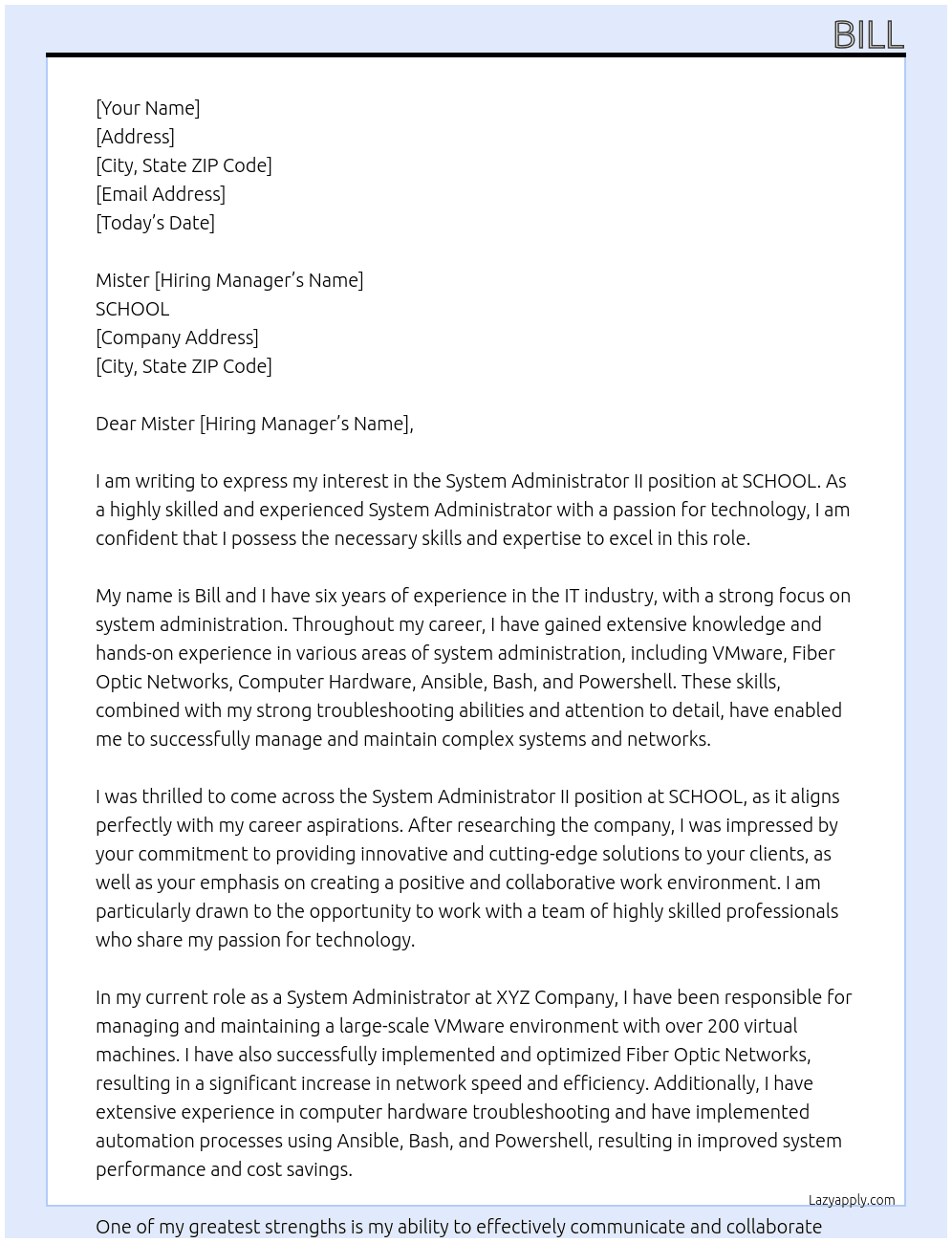 Cover letter for system administrator ii - LazyApply