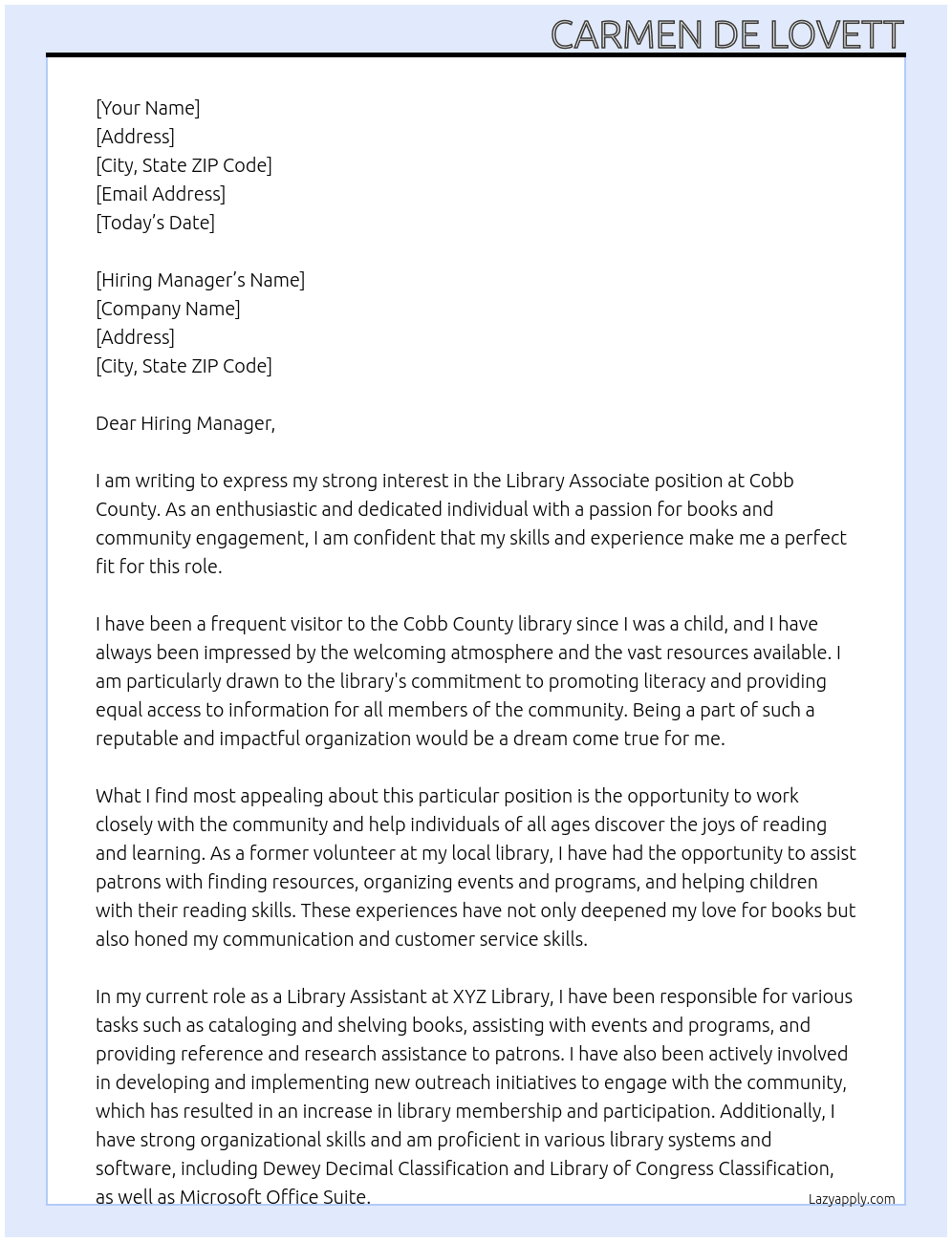 Library Associate At Cobb County Cover Letter