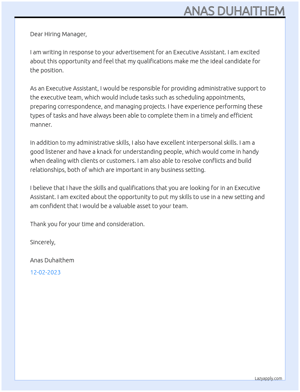 Executive Assistant At TÜV Cover Letter