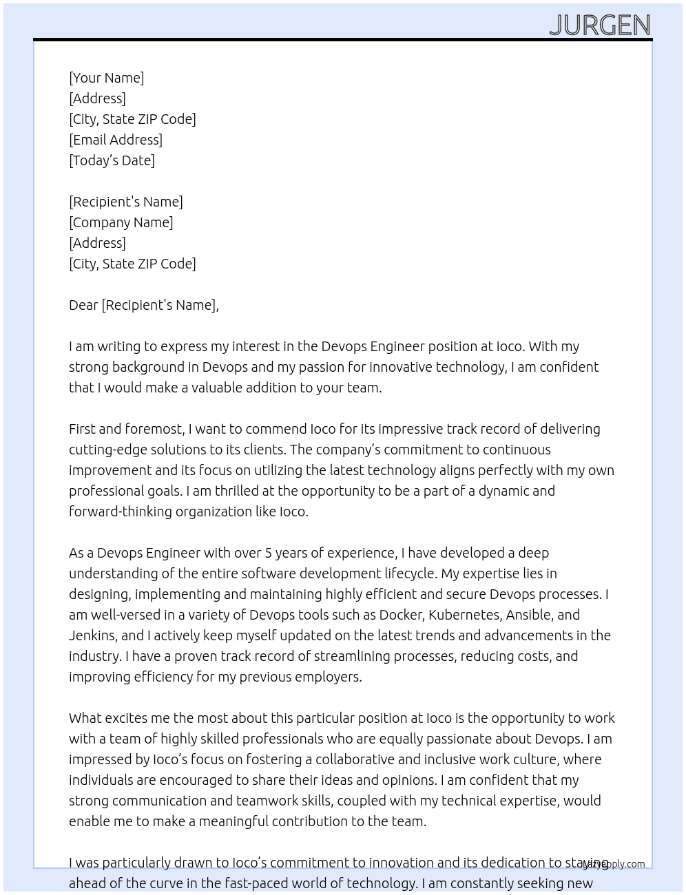 Devops Engineer At Ioco Cover Letter