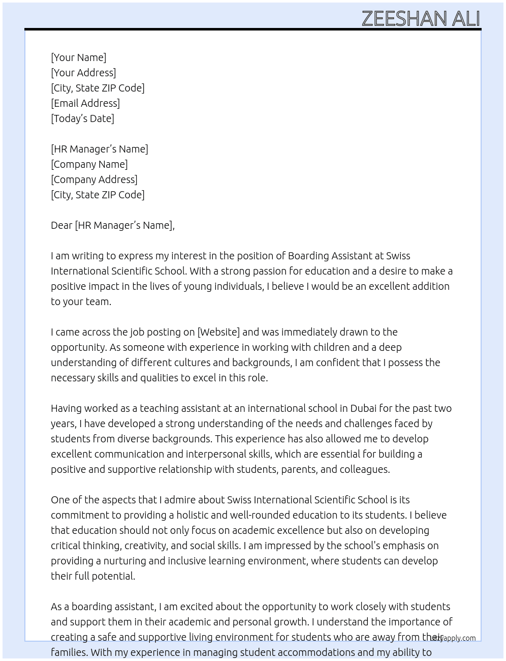 Cover letter for boarding assistent - LazyApply