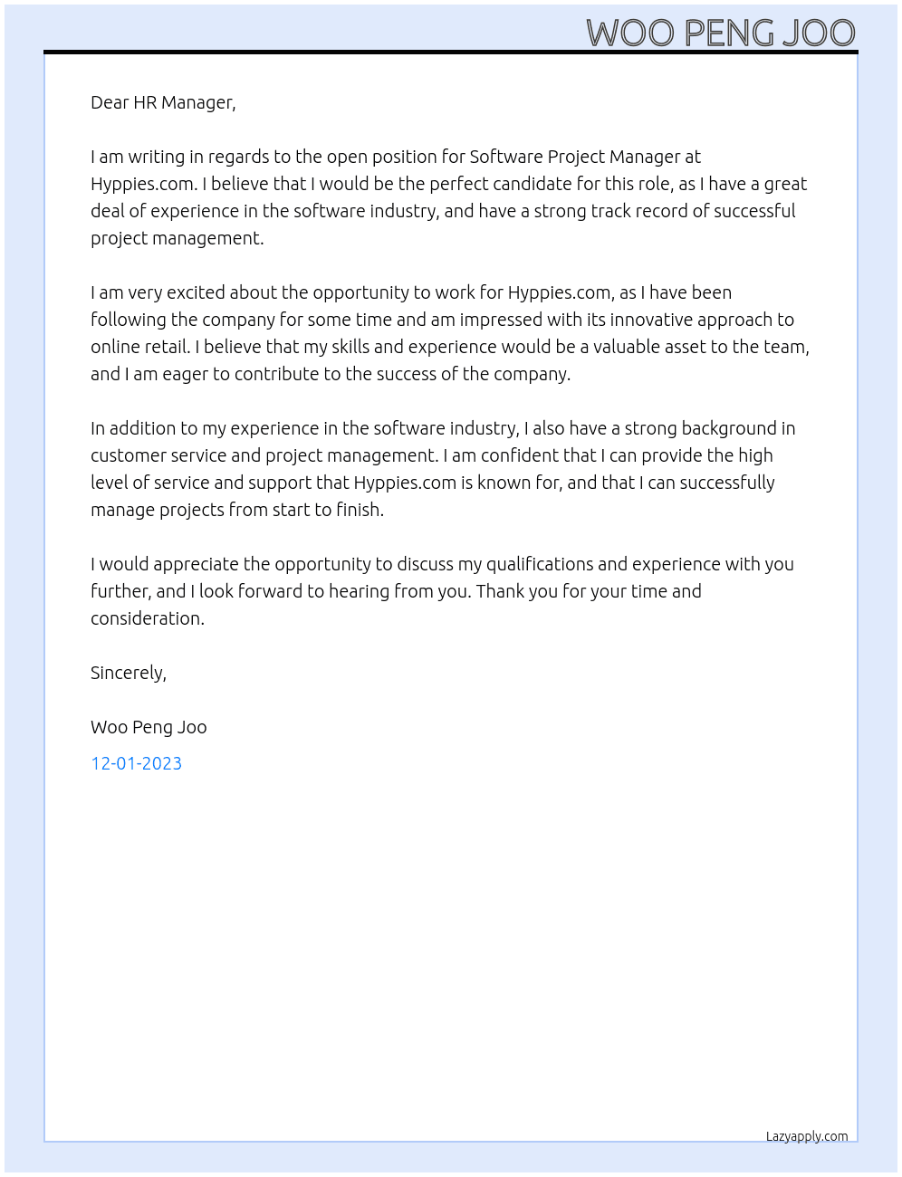 Software Project Manager At Hyppies.com Cover Letter