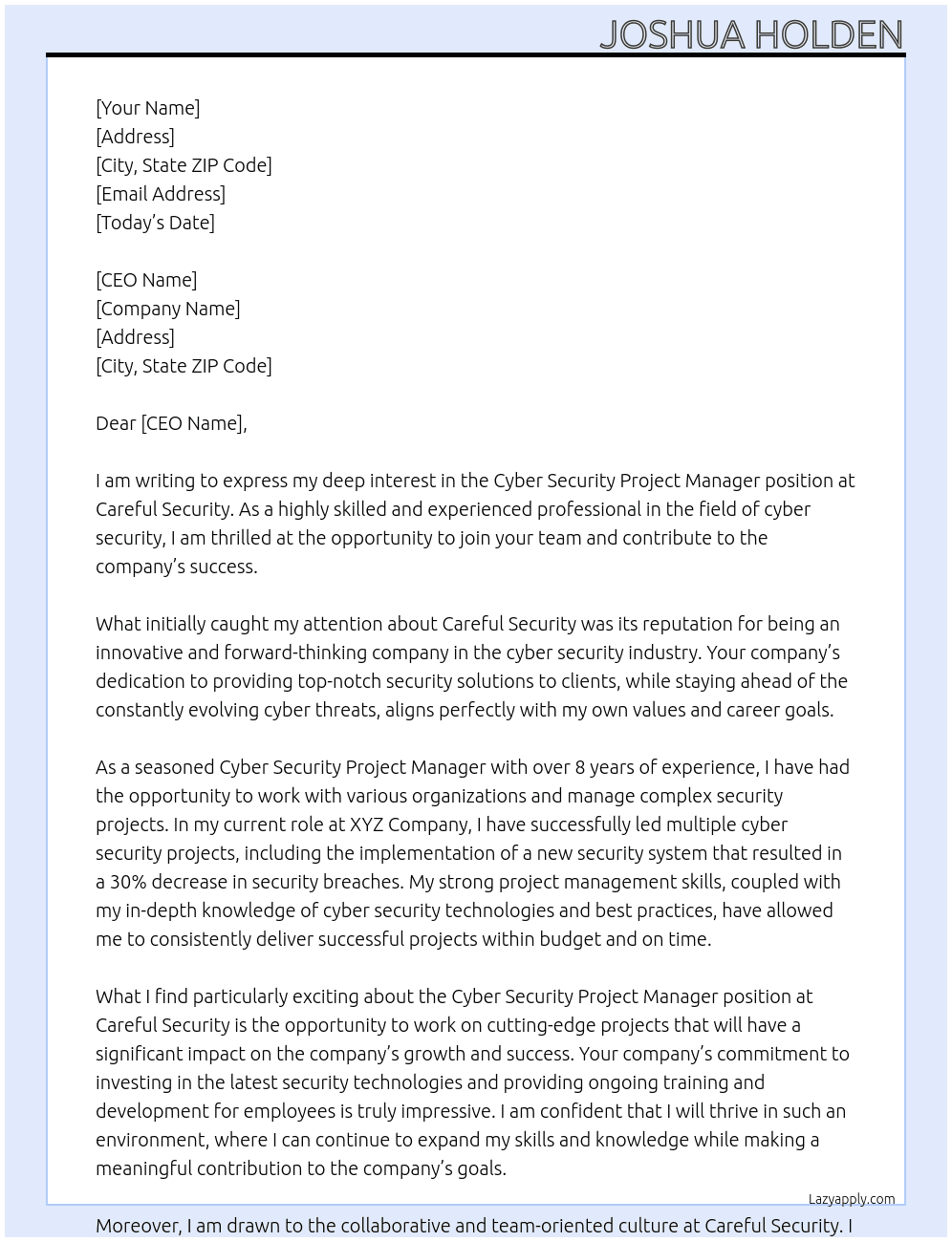 Cover letter for cyber security project manager - LazyApply