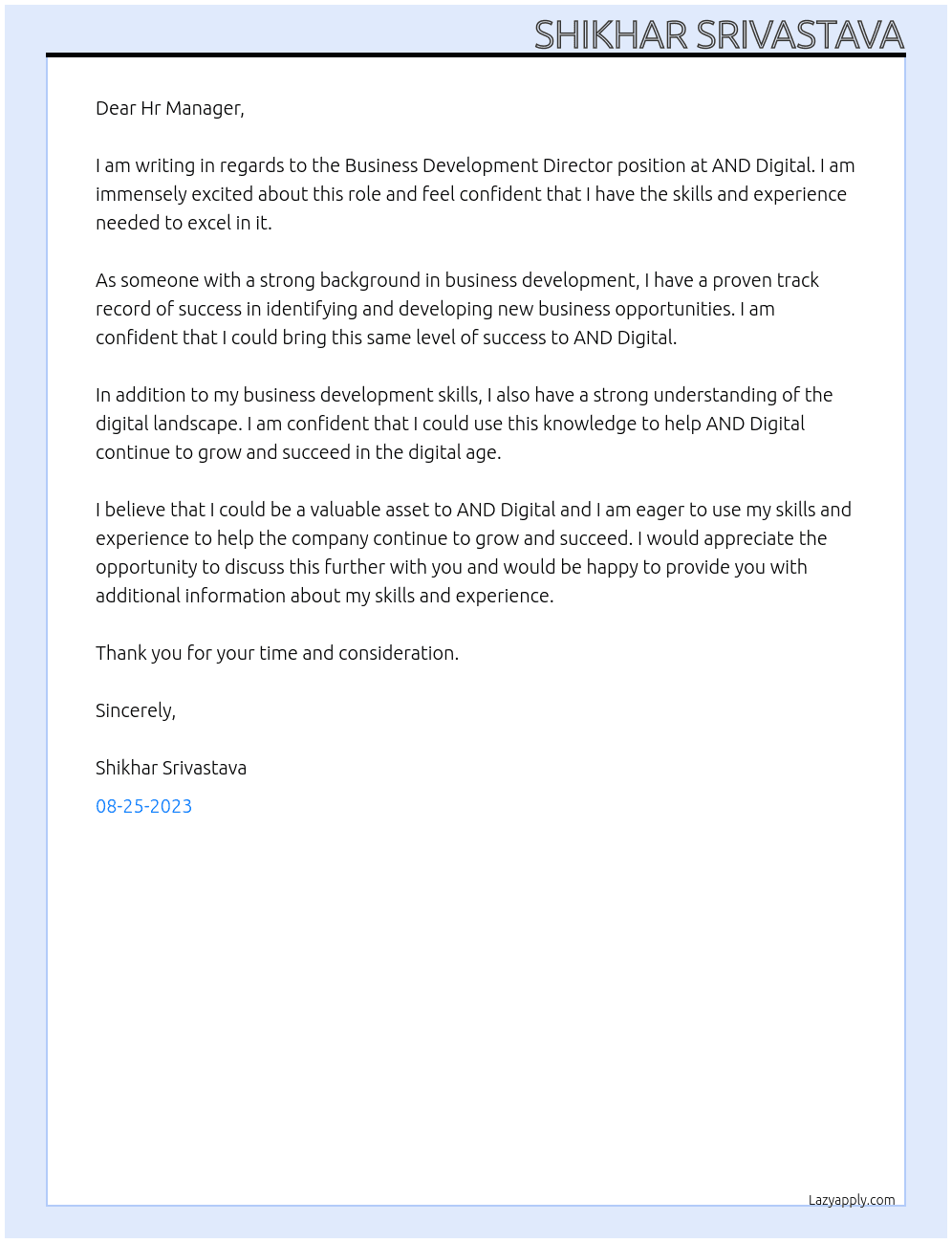 Business development director  At AND Digital  Cover Letter