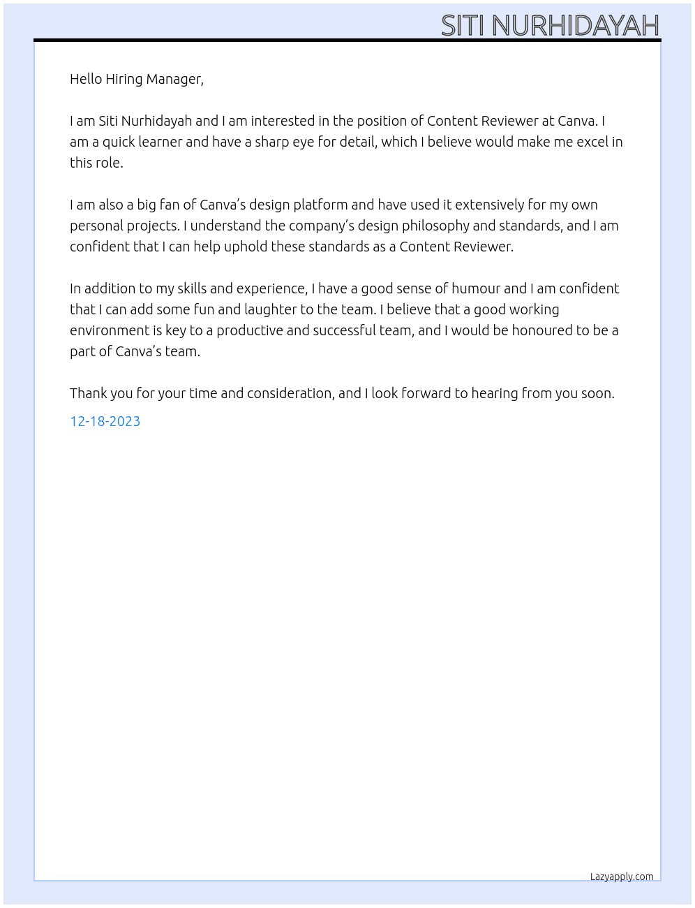 Content Reviewer At Canva Cover Letter